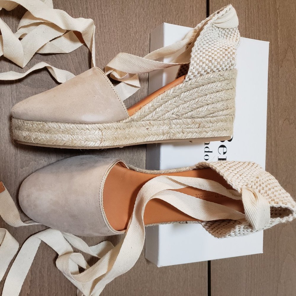 LK Bennett Sarah Beige Suede Wedge Espadrilles 38EU-7US